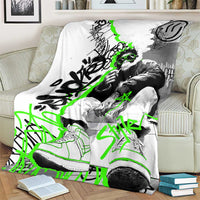 Street Style Graffiti Blanket with Smoking Monkey and Neon Green - Wonder Print Shop