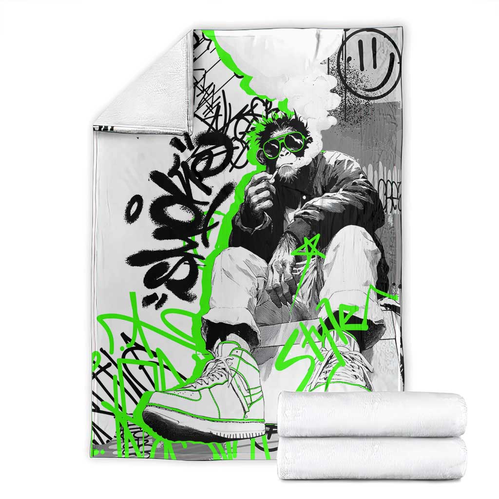 Street Style Graffiti Blanket with Smoking Monkey and Neon Green - Wonder Print Shop