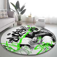 Street Style Graffiti Round Carpet with Smoking Monkey and Neon Green - Wonder Print Shop