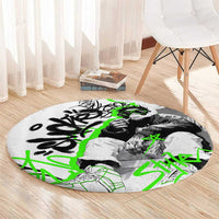 Street Style Graffiti Round Carpet with Smoking Monkey and Neon Green - Wonder Print Shop