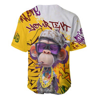 Multicolor baseball jersey with monkey face, purple sunglasses, graffiti lettering and chain graphic