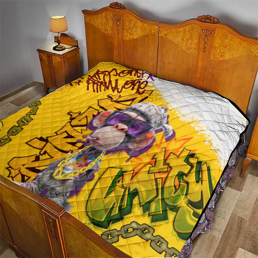 Graffiti Monkey Quilt with Hip Hop Sunglasses and Gold Chain Design - Wonder Print Shop