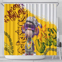 Graffiti Monkey Shower Curtain with Hip Hop Sunglasses and Gold Chain Design - Wonder Print Shop