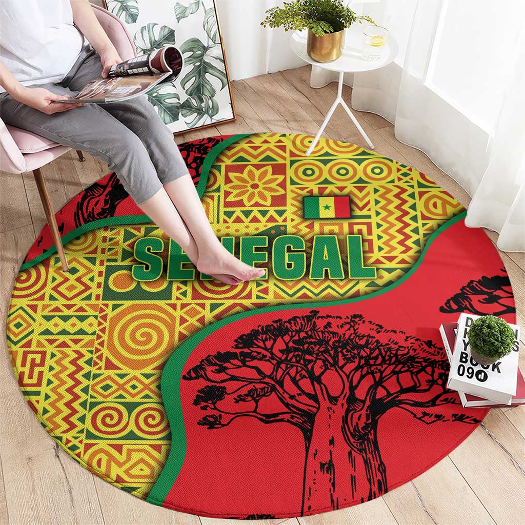 Senegal Round Carpet with Baobab Tree and African Tribal Pattern Design - Wonder Print Shop