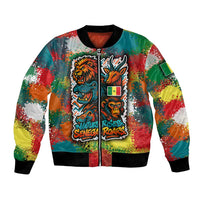 Multicolor bomber jacket with wildlife graffiti, full front zip, ribbed collar and cuffs
