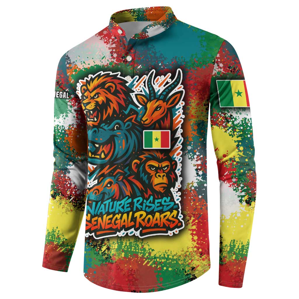 Multicolor button sweatshirt with wildlife graffiti artwork and Senegal flag sleeve panel