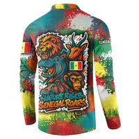 Teal button sweatshirt back with wildlife graphic and 'SENEGAL' text