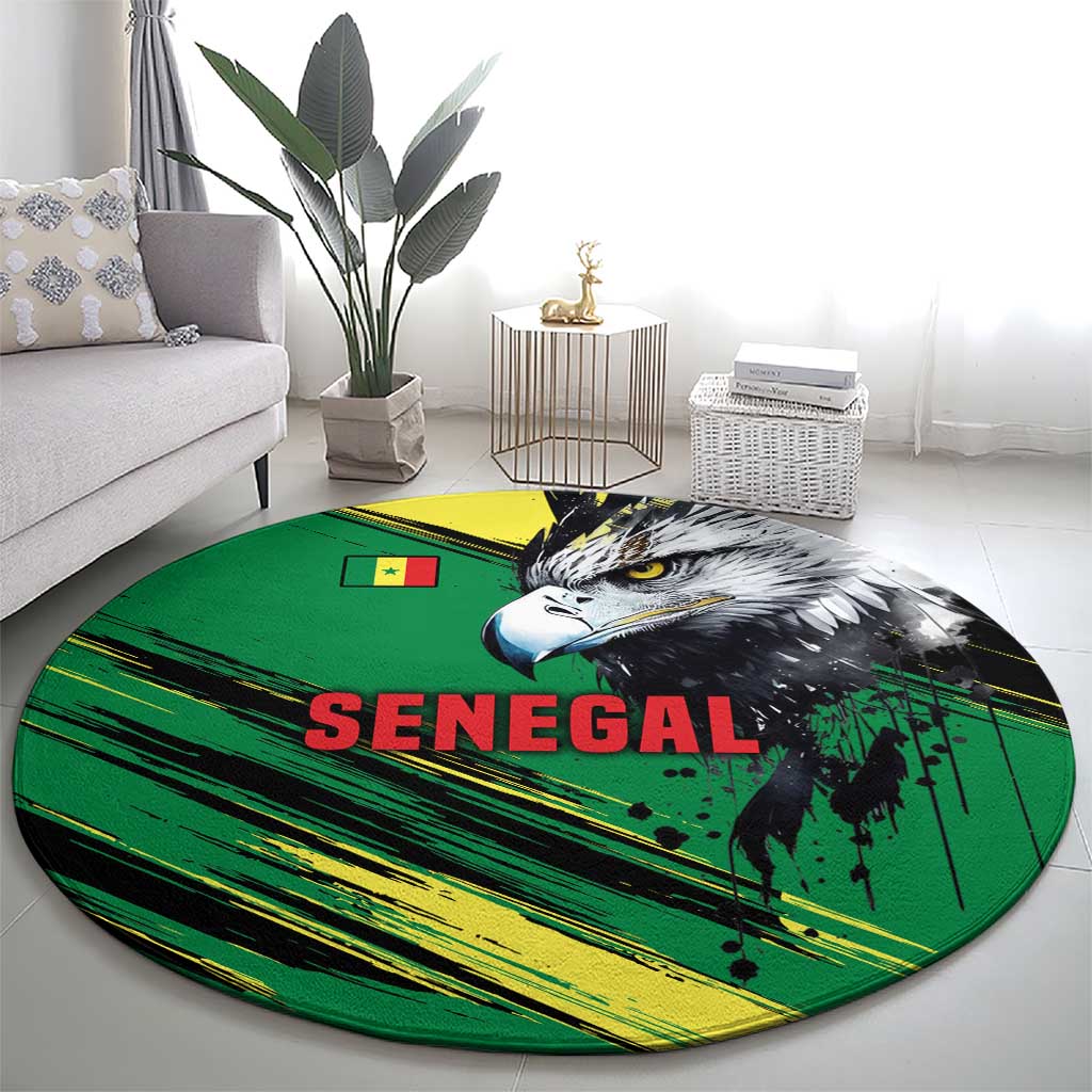 Senegal Round Carpet with Bold Eagle Graphic and Brushstroke Flag Colors Design - Wonder Print Shop