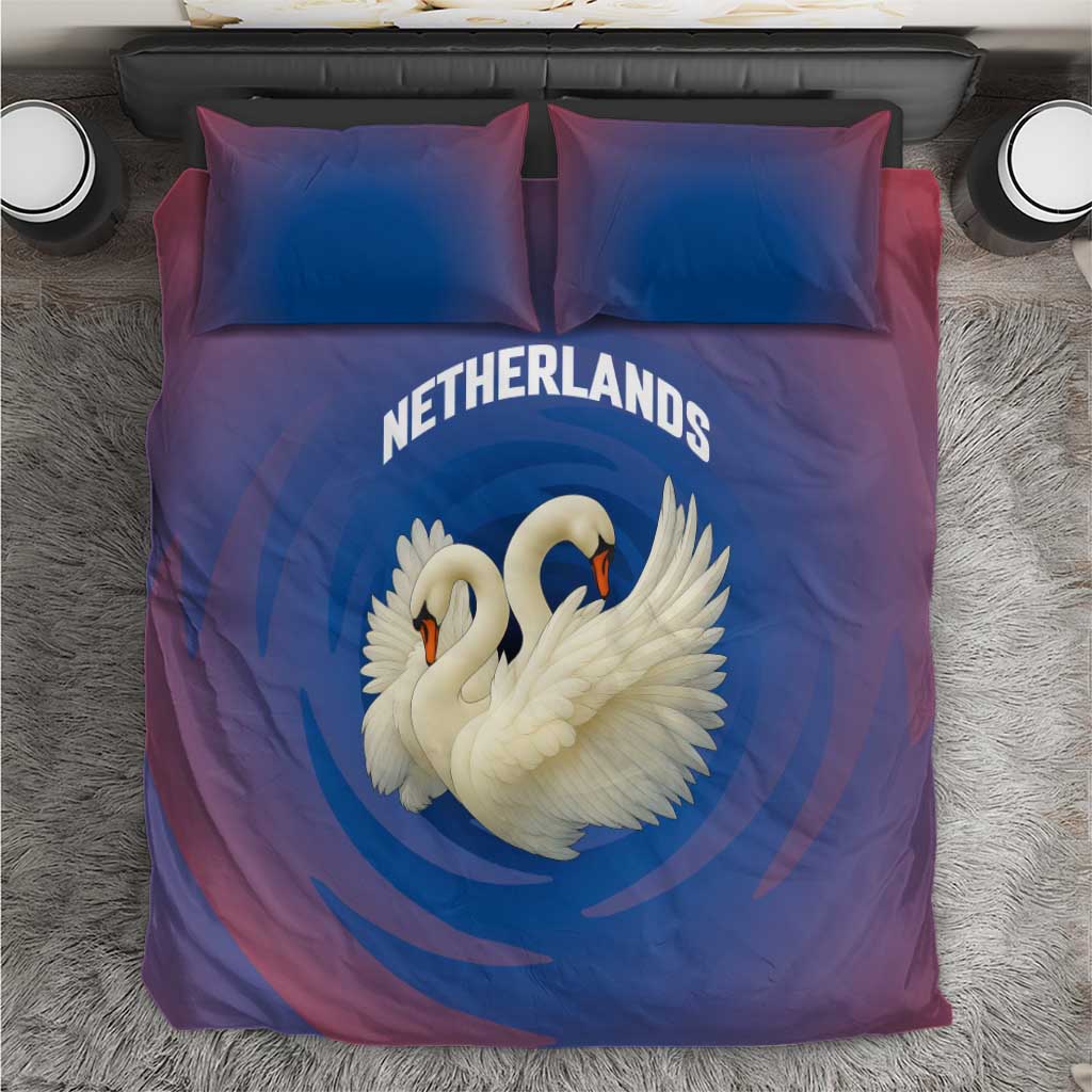 Netherlands Bedding Set with Swan Couple Graphic and Dutch Flag in Gradient Red and Blue Design - Wonder Print Shop