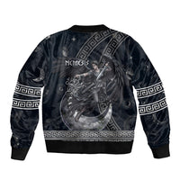 Nemesis Goddess Bomber Jacket Winged Nemesis Crescent Moon Sword Greek Key