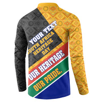 Personalized South Africa Heritage Day Button Sweatshirt One Nation Many Stories Geometric Flag Pattern