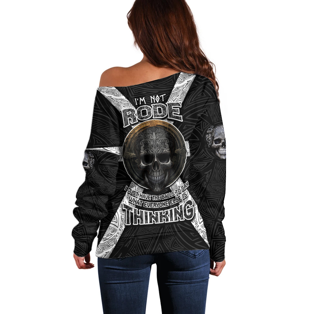 Hell Pattern Skull Off Shoulder Sweater I'm Not Rode I Just Hace The Balls To Say What Everyone Else is Thinking - Wonder Print Shop