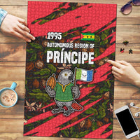 Jigsaw puzzle with parrot character, red-and-black flag design, 1995 lettering