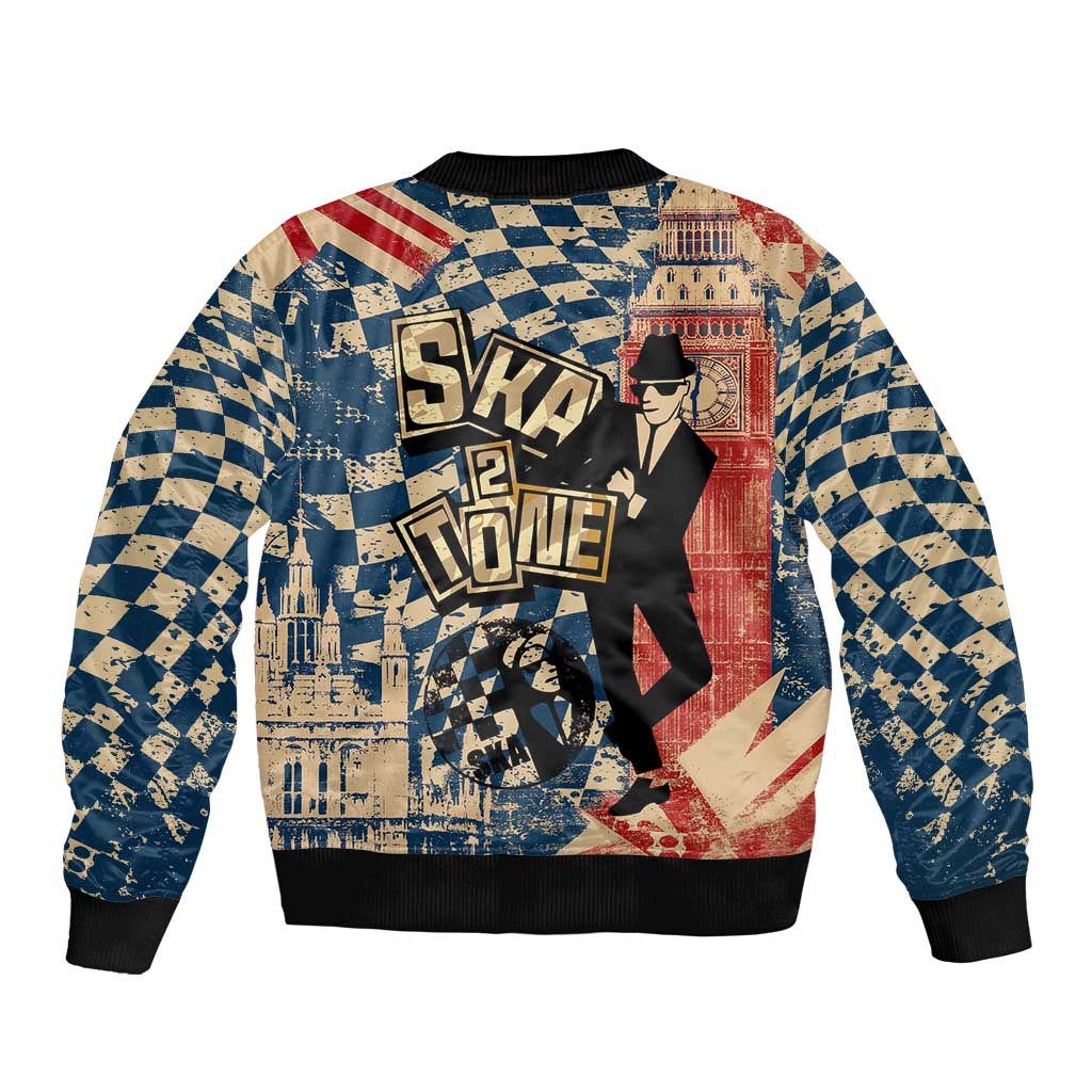 Ska 2 Tone Bomber Jacket Big Ben Dance Two Tone Blue Checkerboard - Wonder Print Shop