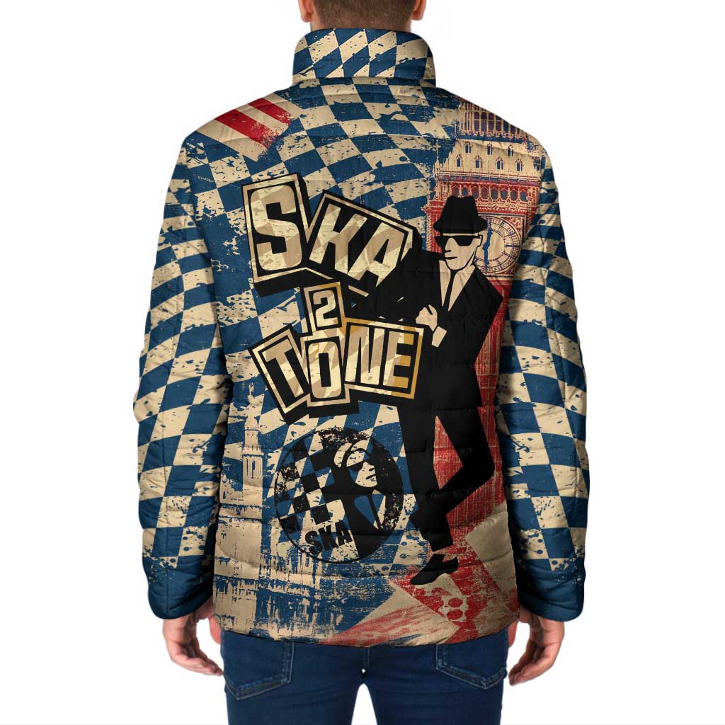 Ska 2 Tone Padded Jacket Big Ben Dance Two Tone Blue Checkerboard - Wonder Print Shop