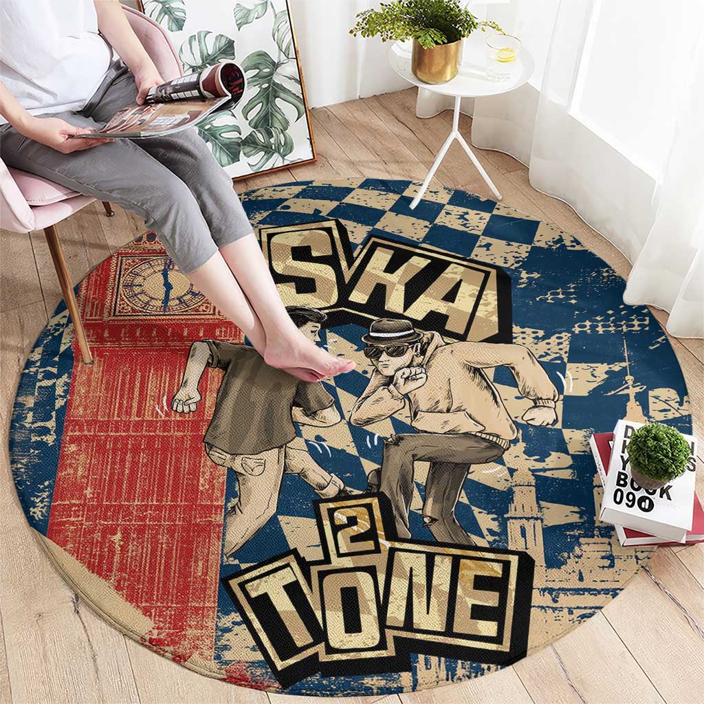 Ska 2 Tone Round Carpet Big Ben Dance Two Tone Blue Checkerboard - Wonder Print Shop