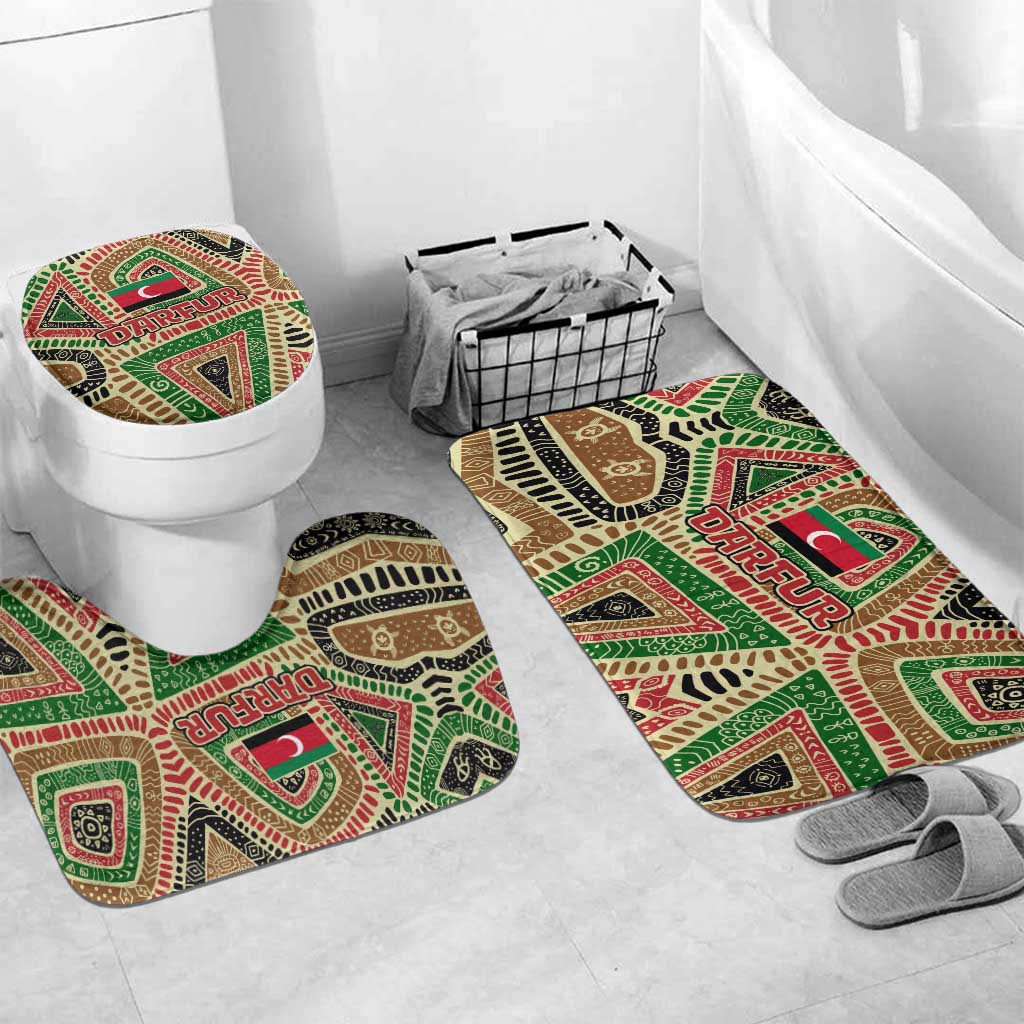 Darfur Sudan Bathroom Set with Red Green Beige Tribal Pattern - Wonder Print Shop