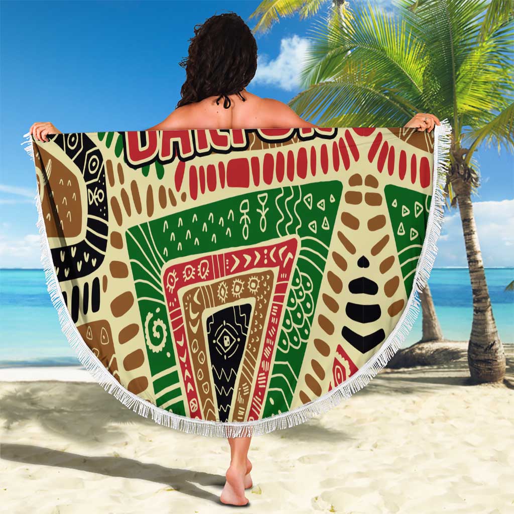 Darfur Sudan Beach Blanket with Red Green Beige Tribal Pattern - Wonder Print Shop
