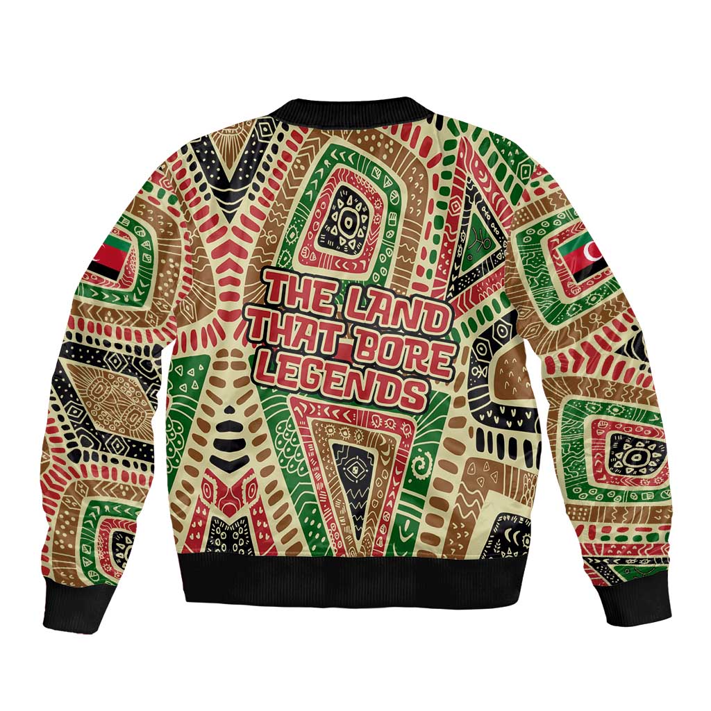 Darfur Sudan Bomber Jacket with Red Green Beige Tribal Pattern - Wonder Print Shop