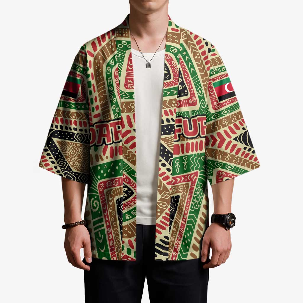 Darfur Sudan Kimono with Red Green Beige Tribal Pattern - Wonder Print Shop