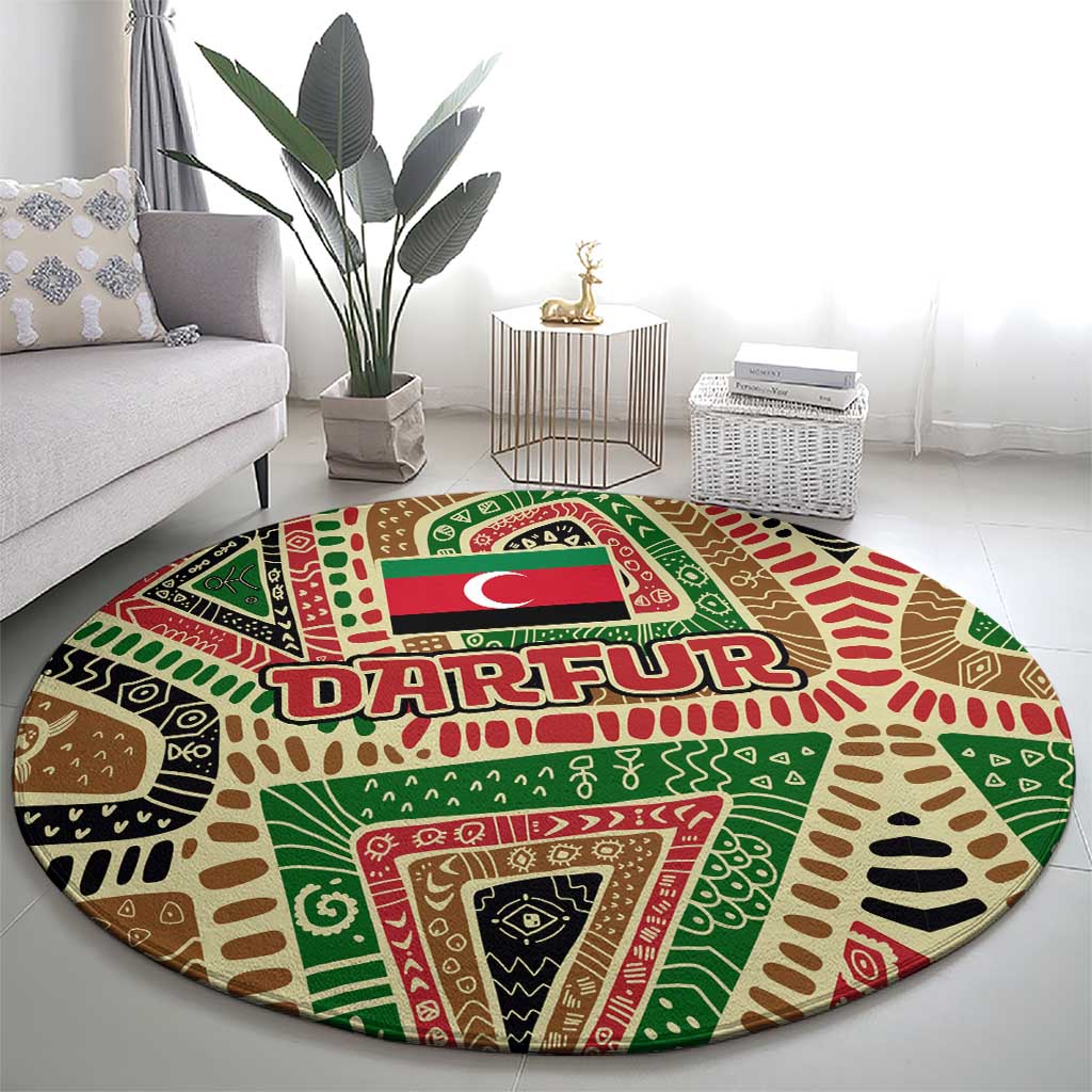 Darfur Sudan Round Carpet with Red Green Beige Tribal Pattern - Wonder Print Shop