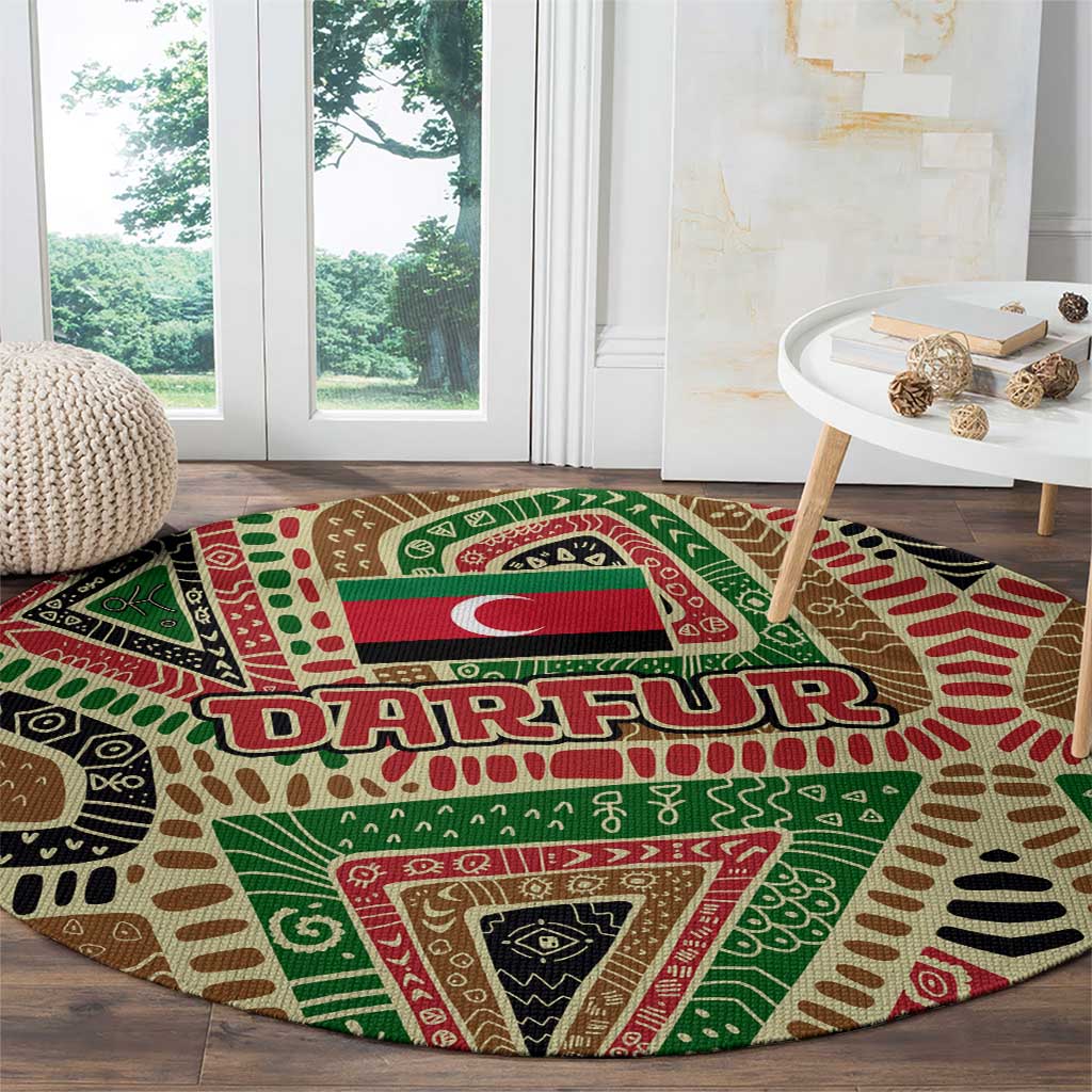 Darfur Sudan Round Carpet with Red Green Beige Tribal Pattern - Wonder Print Shop