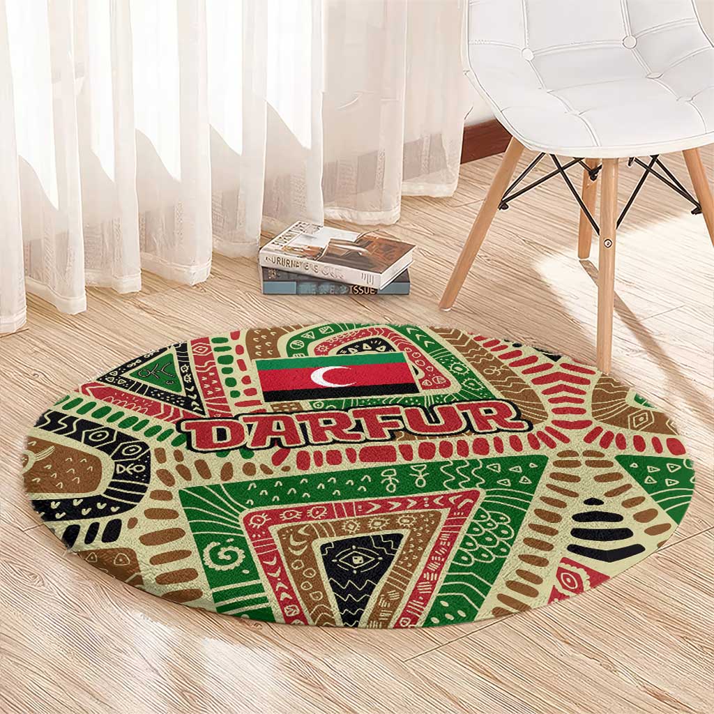 Darfur Sudan Round Carpet with Red Green Beige Tribal Pattern - Wonder Print Shop