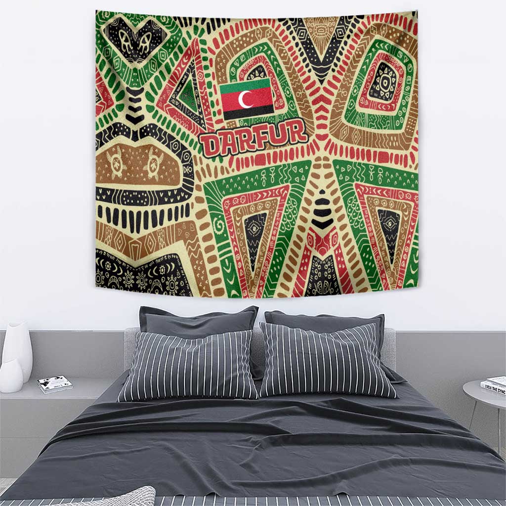 Darfur Sudan Tapestry with Red Green Beige Tribal Pattern - Wonder Print Shop