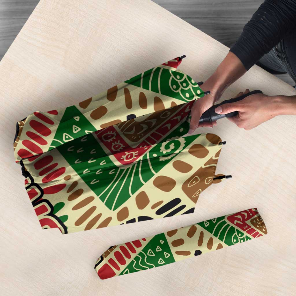 Darfur Sudan Umbrella with Red Green Beige Tribal Pattern - Wonder Print Shop