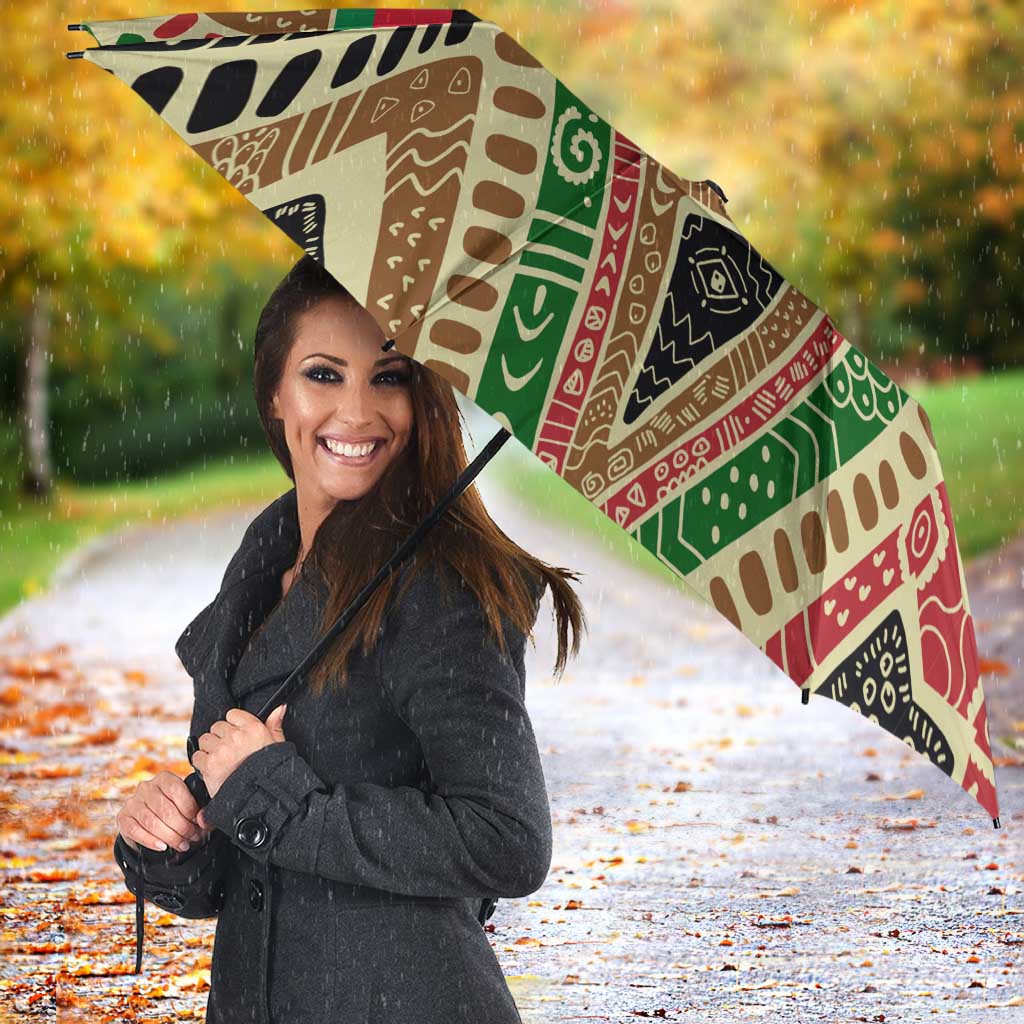 Darfur Sudan Umbrella with Red Green Beige Tribal Pattern - Wonder Print Shop