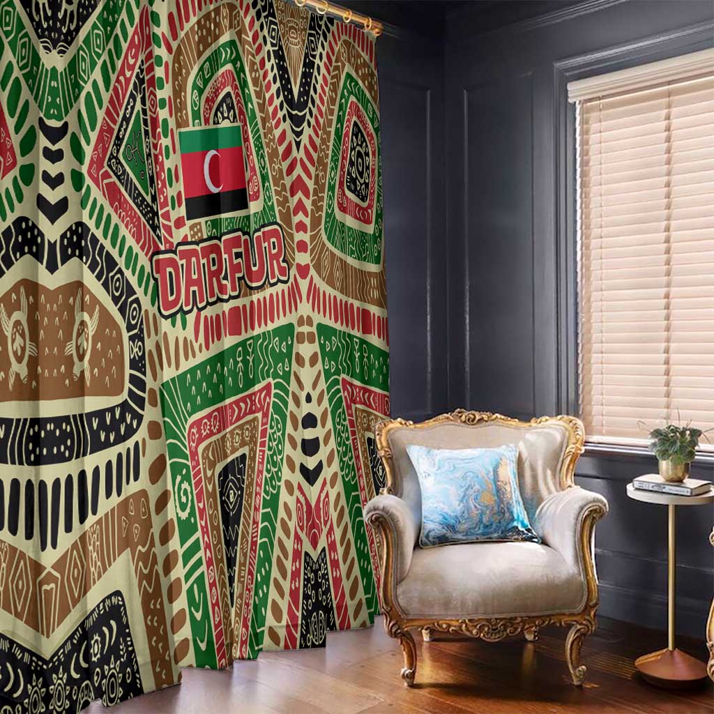 Darfur Sudan Window Curtain with Red Green Beige Tribal Pattern - Wonder Print Shop
