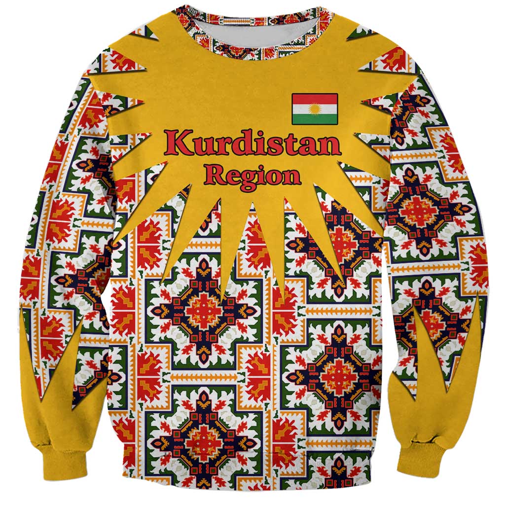 Iraq Kurdistan Region Sweatshirt Traditional Pattern Yellow Red Green - Wonder Print Shop