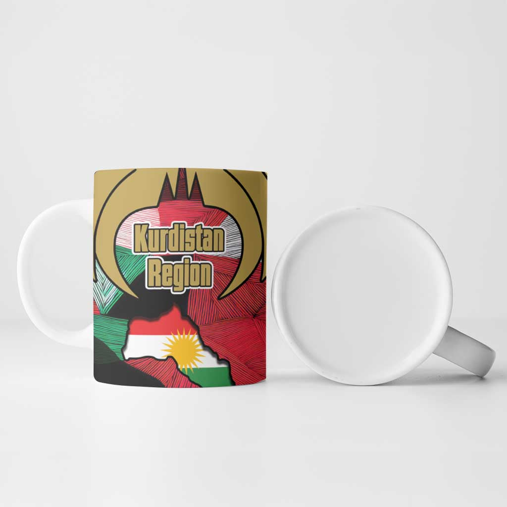 Kurdistan Region Iraq Ceramic Mug Eagle Emblem Red Green Black - Wonder Print Shop