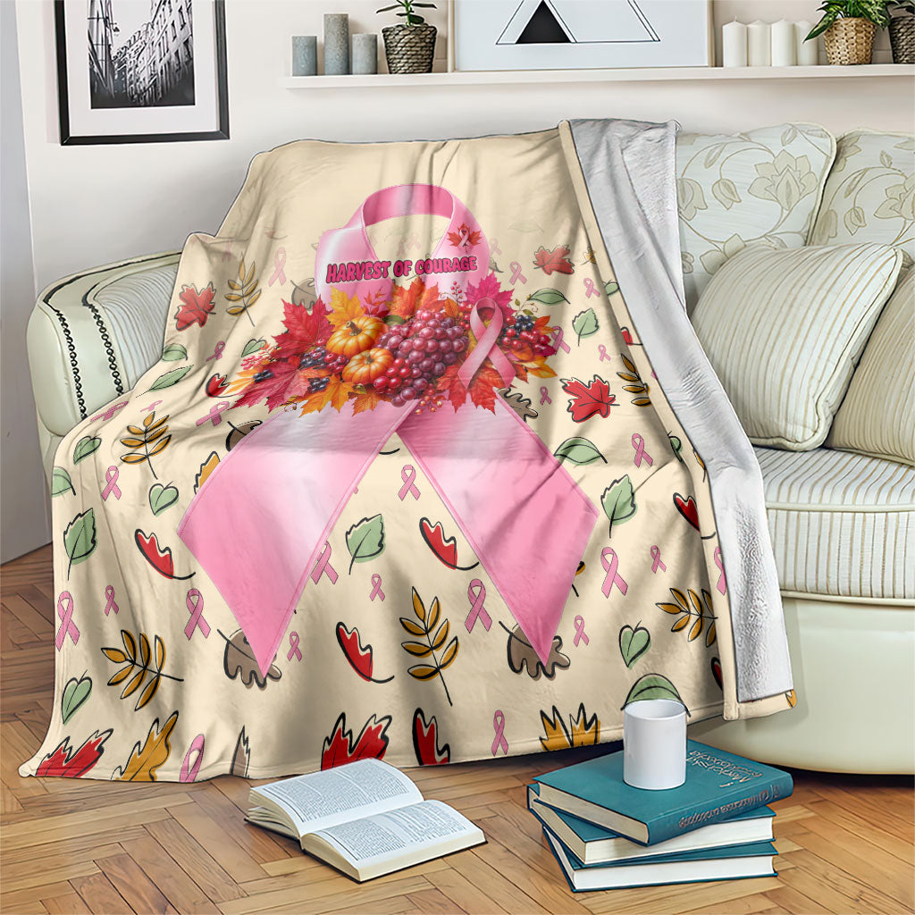 Harvest Of Courage Hope Breast Cancer Awareness Blanket Pink Ribbon Fall Autumn Pumpkins