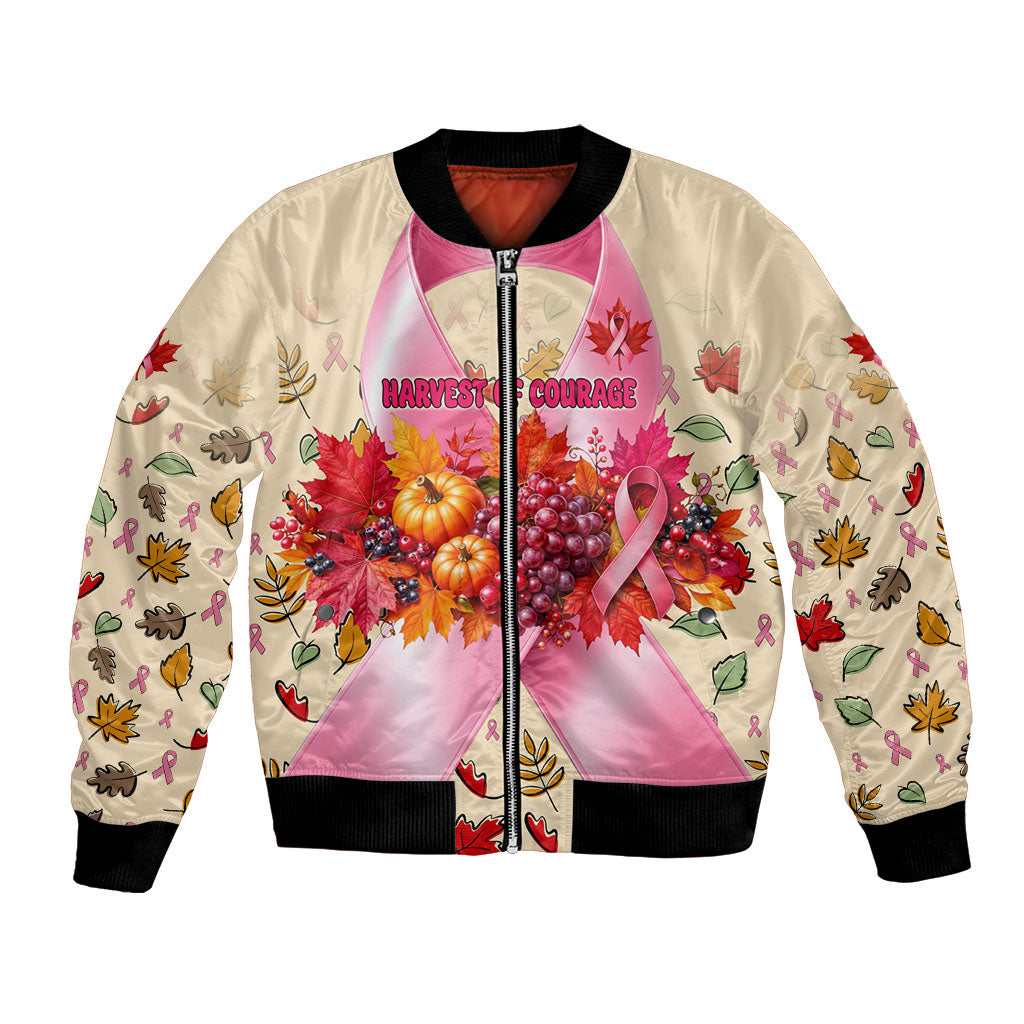Harvest Of Courage Hope Breast Cancer Awareness Bomber Jacket Pink Ribbon Fall Autumn Pumpkins