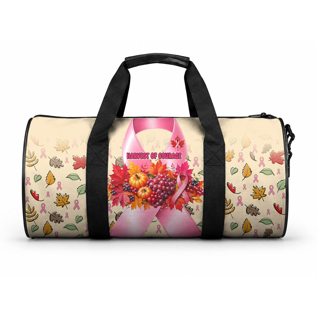 Harvest Of Courage Hope Breast Cancer Awareness Duffle Bag Pink Ribbon Fall Autumn Pumpkins