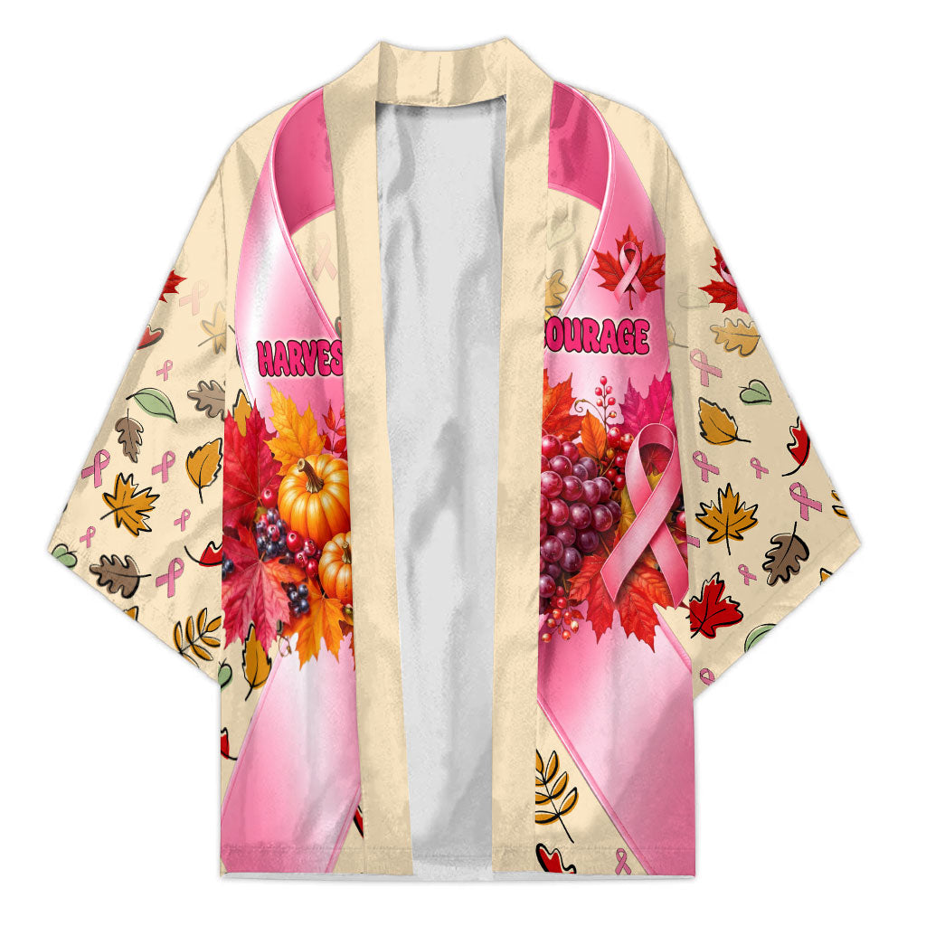Harvest Of Courage Hope Breast Cancer Awareness Kimono Pink Ribbon Fall Autumn Pumpkins