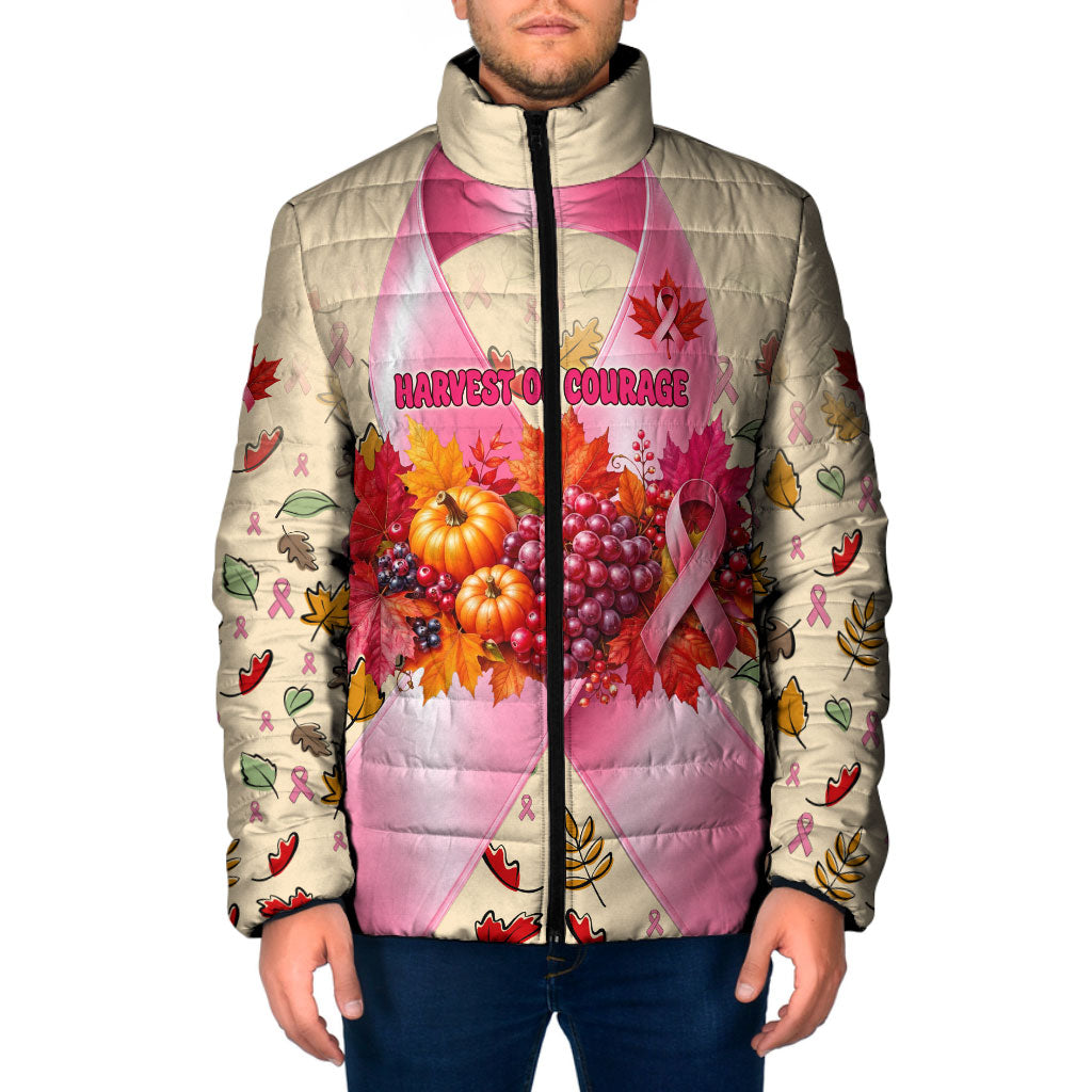 Harvest Of Courage Hope Breast Cancer Awareness Padded Jacket Pink Ribbon Fall Autumn Pumpkins