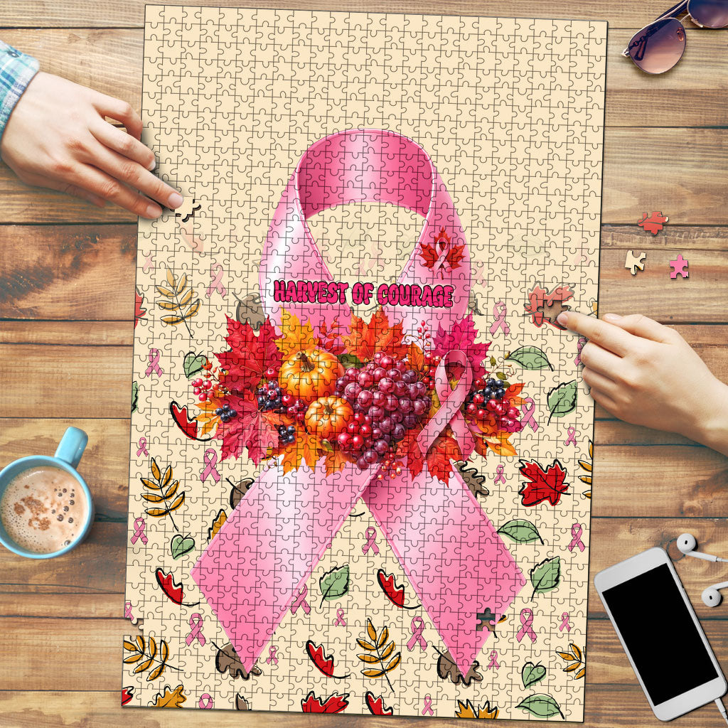 Harvest Of Courage Hope Breast Cancer Awareness Puzzle Pink Ribbon Fall Autumn Pumpkins