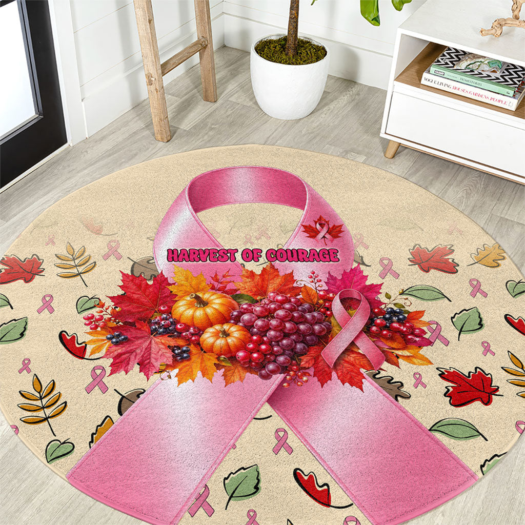 Harvest Of Courage Hope Breast Cancer Awareness Round Carpet Pink Ribbon Fall Autumn Pumpkins
