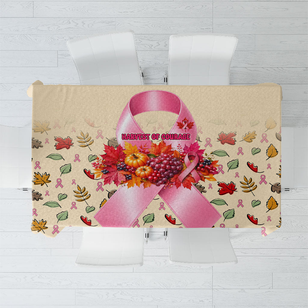 Harvest Of Courage Hope Breast Cancer Awareness Tablecloth Pink Ribbon Fall Autumn Pumpkins