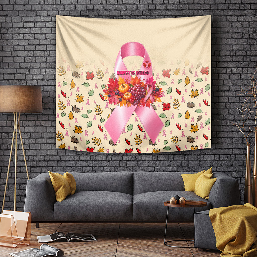 Harvest Of Courage Hope Breast Cancer Awareness Tapestry Pink Ribbon Fall Autumn Pumpkins