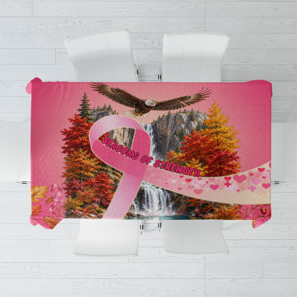 Seasons Of Strength Breast Cancer Awareness Pink Ribbon Tablecloth Autumn Oak Leaves Acorns Bald Eagle Flying