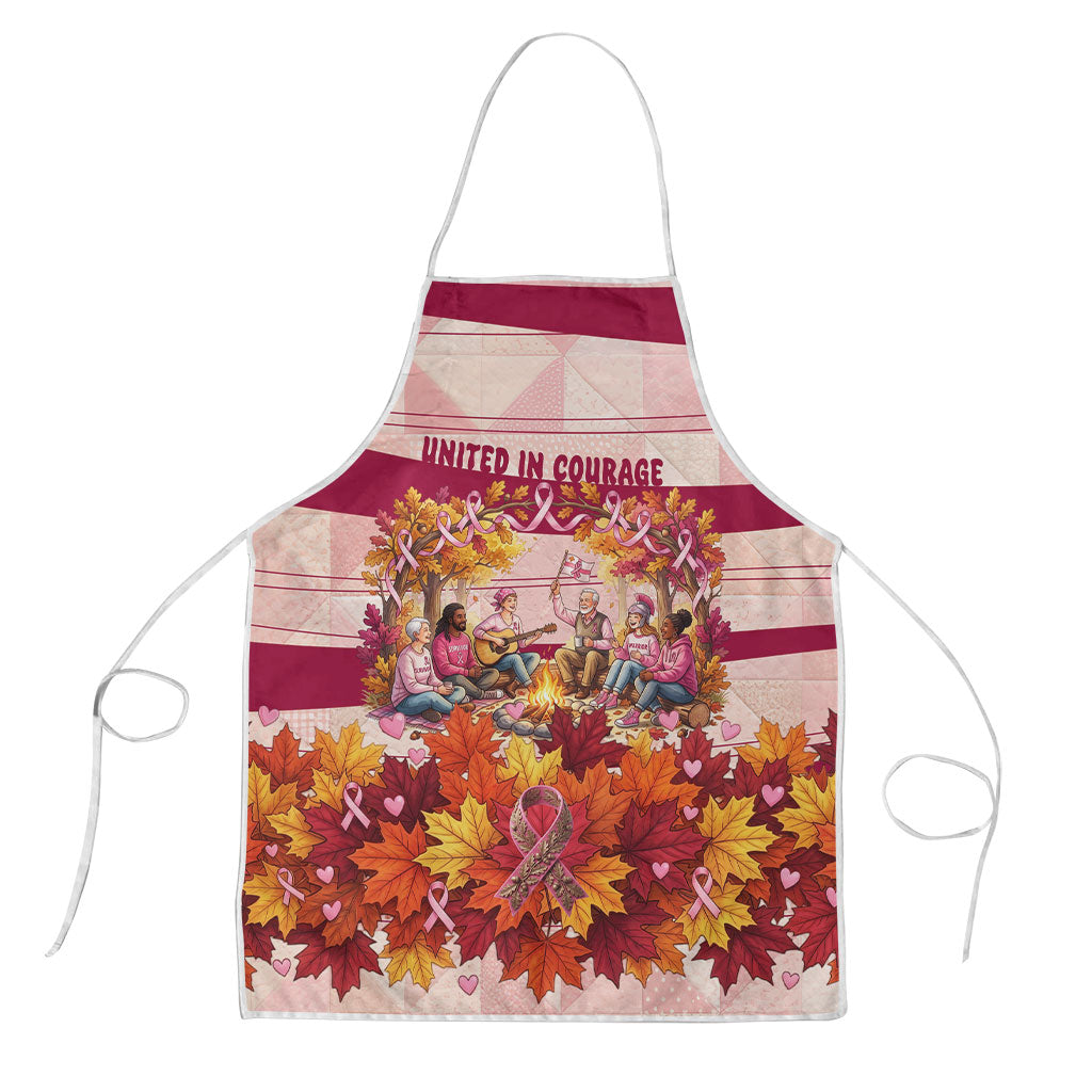 United In Courage Breast Cancer Awareness Pink Ribbon Apron Autumn Oak Leaves Acorns Campfire Gathering
