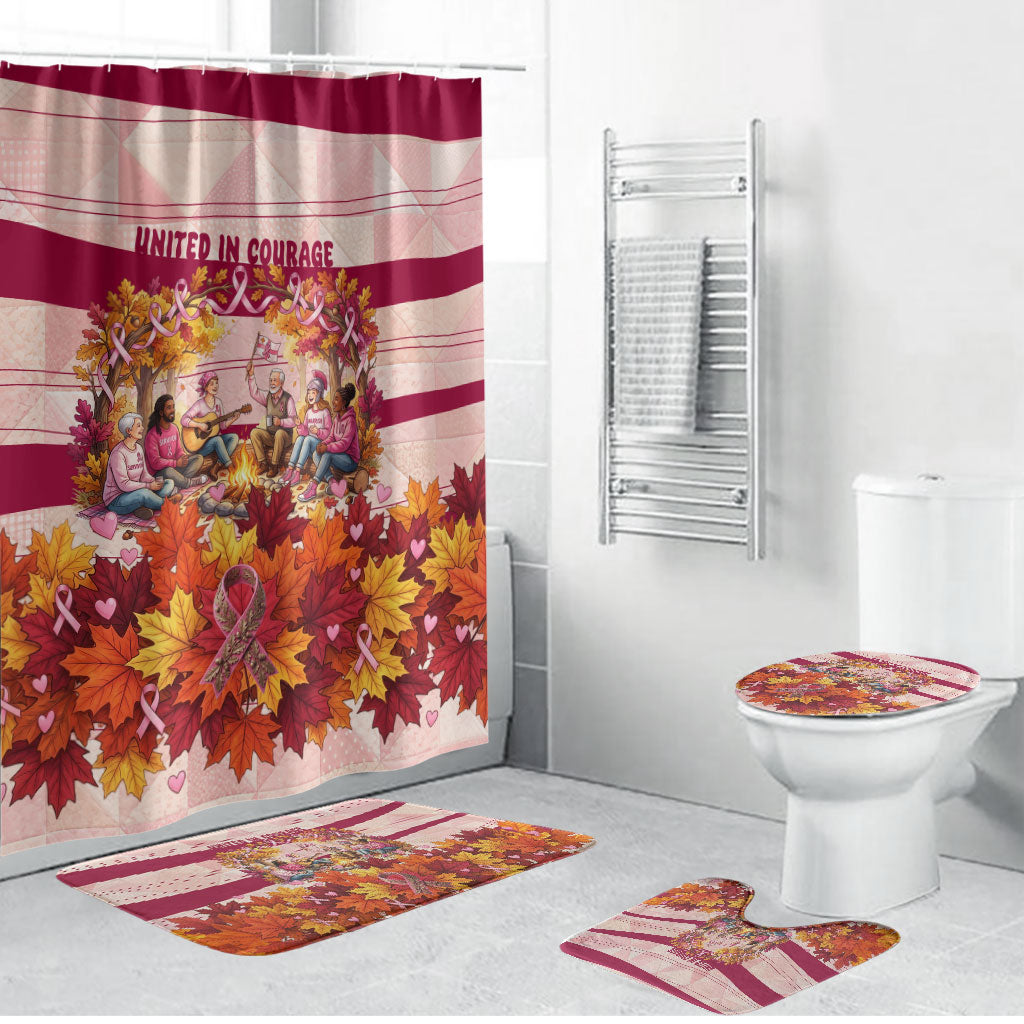 United In Courage Breast Cancer Awareness Pink Ribbon Bathroom Set Autumn Oak Leaves Acorns Campfire Gathering