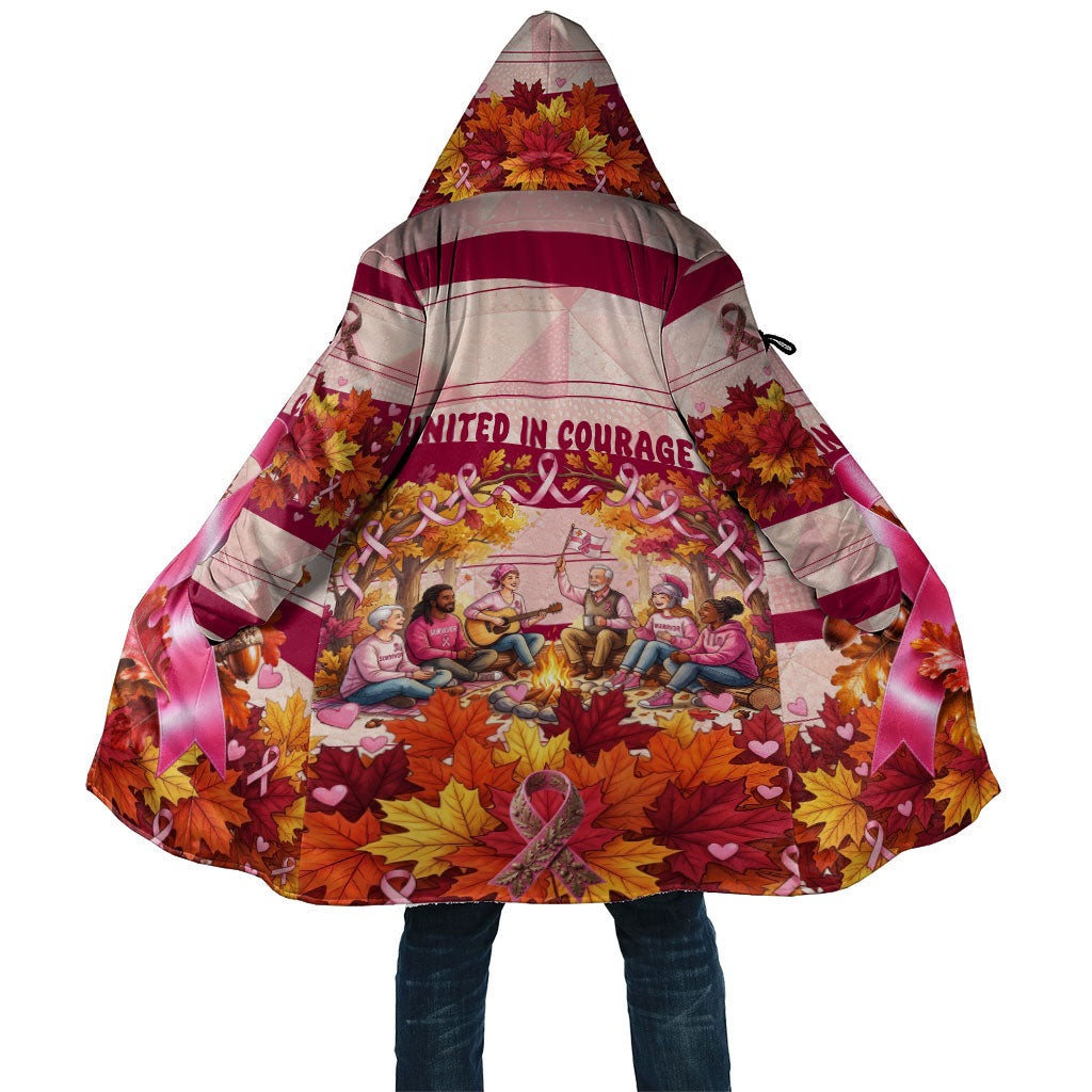United In Courage Breast Cancer Awareness Pink Ribbon Cloak Autumn Oak Leaves Acorns Campfire Gathering