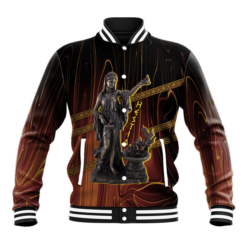 Hestia Greek Goddess Baseball Jacket Ancient Mythology Hearth Fire Bronze Statue Art