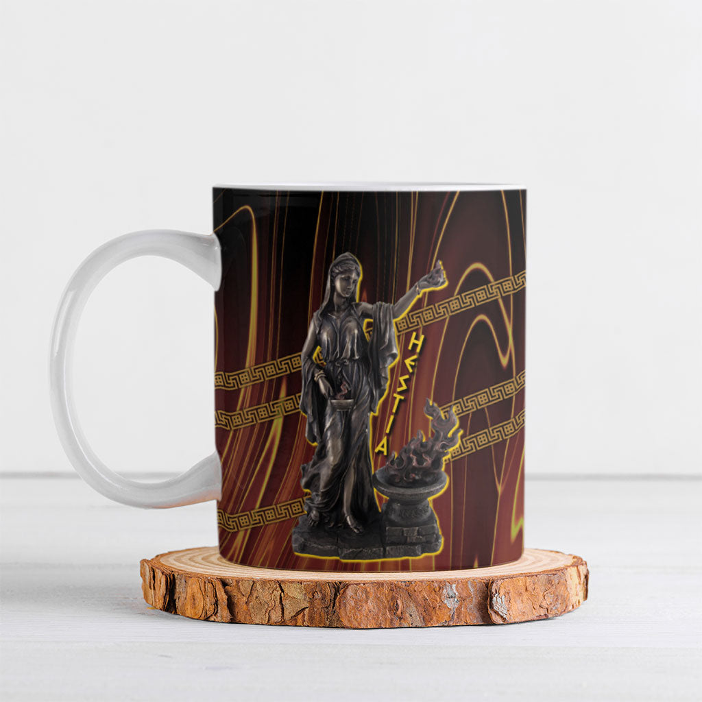 Hestia Greek Goddess Ceramic Mug Ancient Mythology Hearth Fire Bronze Statue Art