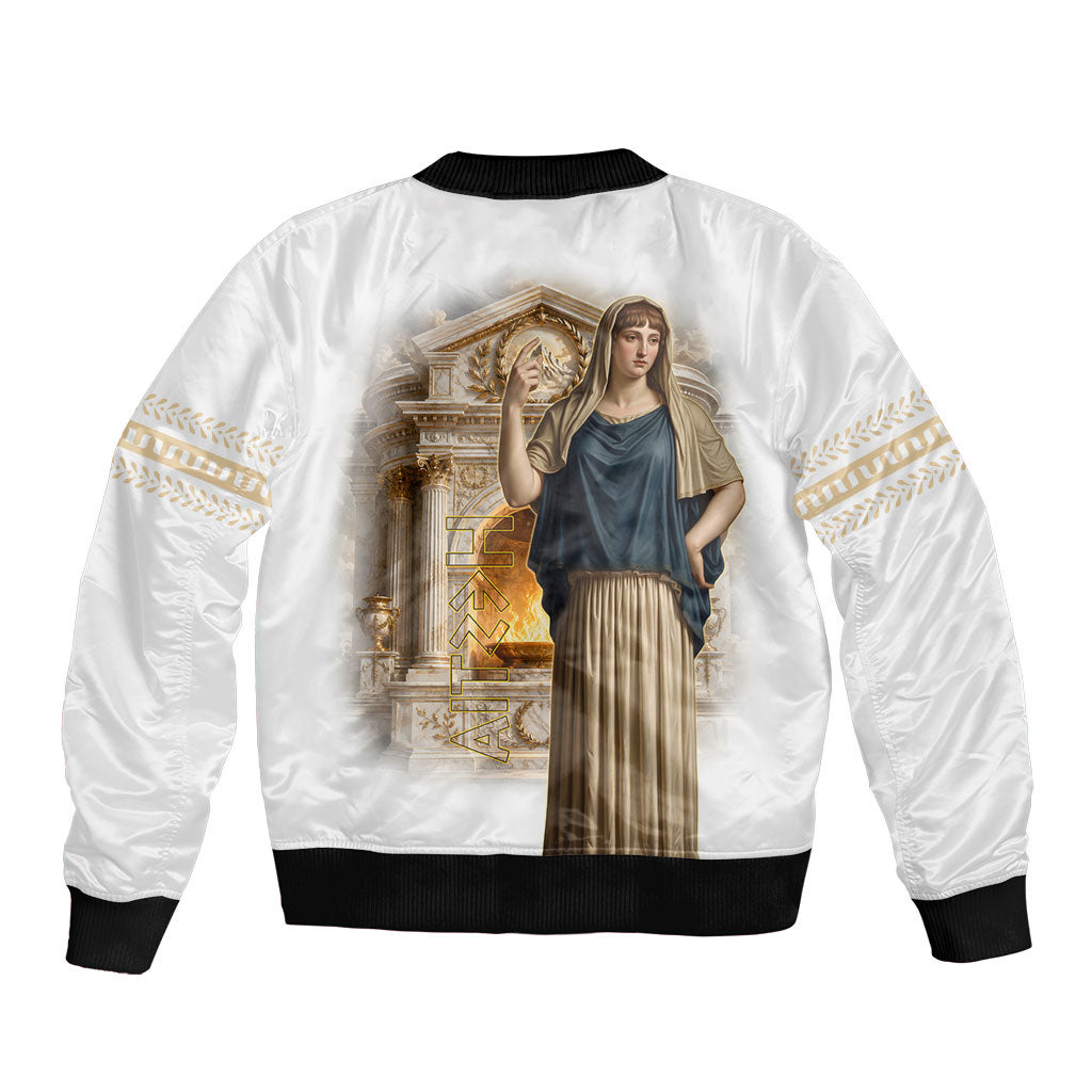 Hestia Greek Goddess Bomber Jacket Ancient Mythology Hearth Fire Classical Temple Art