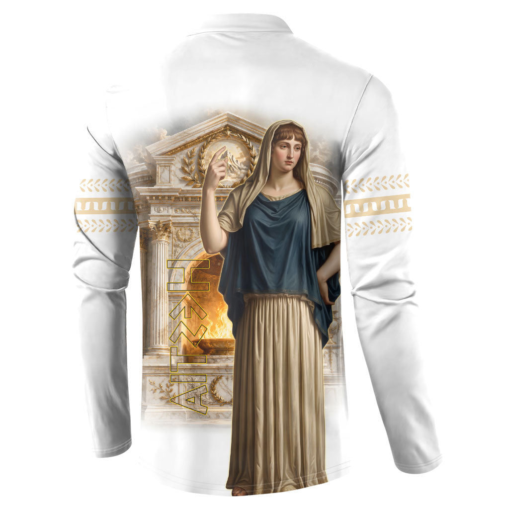 Hestia Greek Goddess Button Sweatshirt Ancient Mythology Hearth Fire Classical Temple Art